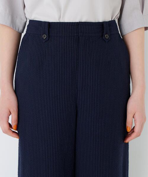 ワイドパンツ パンツ 「名品/4サイズ展開」サッカーファインストライプセミワイドパンツ レディースの画像