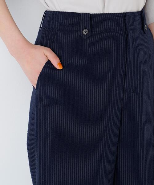 ワイドパンツ パンツ 「名品/4サイズ展開」サッカーファインストライプセミワイドパンツ レディースの画像