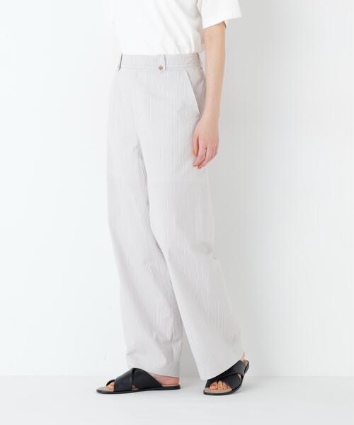 ワイドパンツ パンツ 「名品/4サイズ展開」サッカーファインストライプセミワイドパンツ レディースの画像