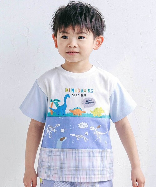 SLAP SLIP（スラップスリップ） tシャツ 「お揃い」化石恐竜切り替え
