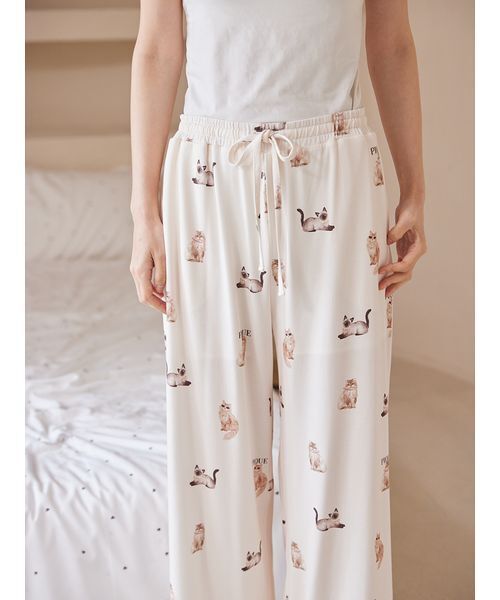パジャマ ルームウェア ファッションCATS＆DOGS柄ロングパンツ レディースの画像