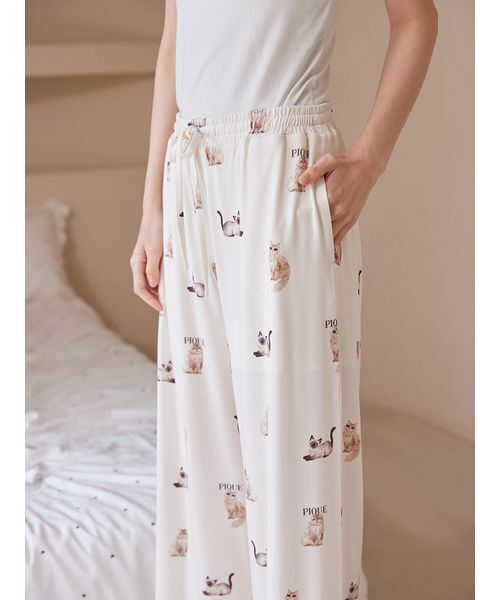 パジャマ ルームウェア ファッションCATS＆DOGS柄ロングパンツ レディースの画像
