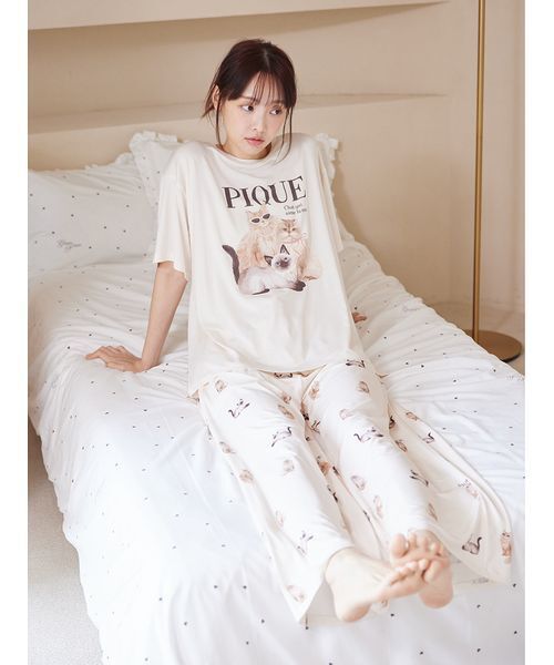 パジャマ ルームウェア ファッションCATS＆DOGS柄ロングパンツ レディースの画像