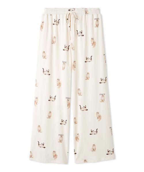 パジャマ ルームウェア ファッションCATS＆DOGS柄ロングパンツ レディースの画像
