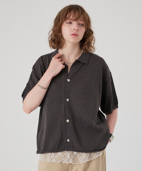 ONCILY（オンシェリー） シャツ 半袖 SILVER BUTTON KNIT SHIRT