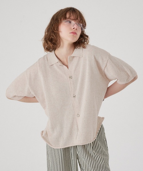 ONCILY（オンシェリー） シャツ 半袖 SILVER BUTTON KNIT SHIRT
