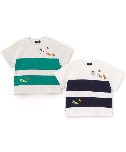 kladskap（クレードスコープ） tシャツ 昆虫刺しゅう切替半袖Tシャツ