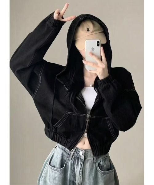 FREE STYLISTS デニムジャケット gジャン ダブルジップ フード付き