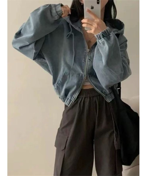 FREE STYLISTS デニムジャケット gジャン ダブルジップ フード付き