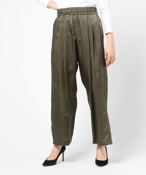 ワイドパンツ パンツ キュプラサテンワイドパンツ レディース
