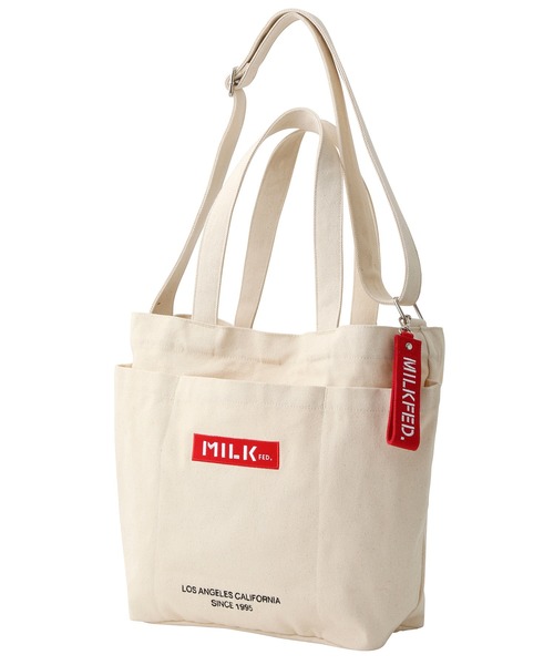 【関税込み】BY FAR ホワイト Bar トートバッグ MILKFED. トートバッグ BAR AND UNDER LOGO BIG CANVAS BAG