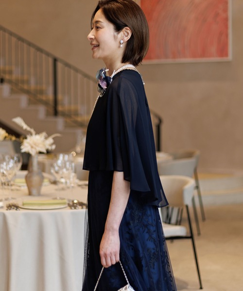 フォルムフォルマ　結婚式　オケージョンドレス　ワンピースドレス　ネイビーＬ13号 form forma（フォルムフォルマ） ドレス ケープとレースドレス2点