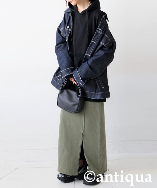 antiqua（アンティカ） パーカー 異素材ドッキングパーカー レディース