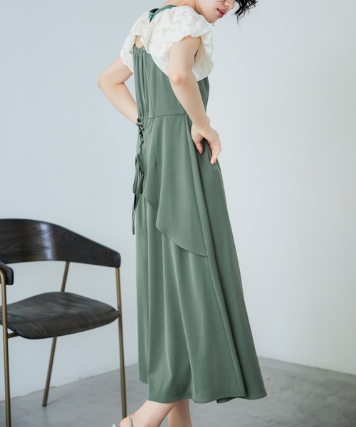 niana（ニアナ） ドレス 花柄ジャガードパフスリーブ切替サテンドレス