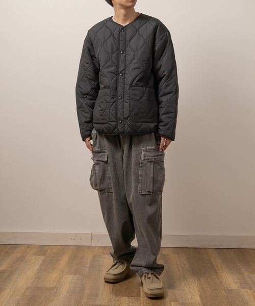 ジャケット ノーカラージャケット ポリシレーノーカラーキルティング