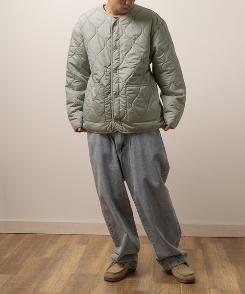 ジャケット ノーカラージャケット ポリシレーノーカラーキルティング