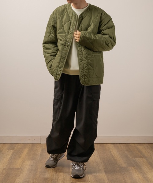 ジャケット ノーカラージャケット ポリシレーノーカラーキルティング