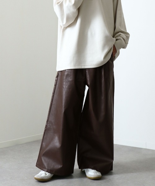 Nilway スラックス 2タックPUレザーワイドフレア袴パンツ