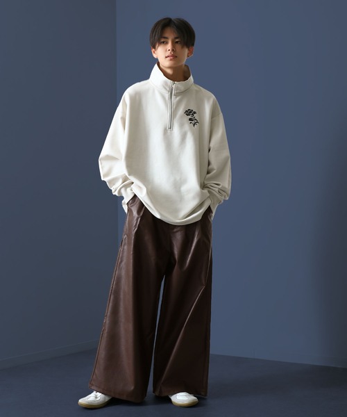 Nilway スラックス 2タックPUレザーワイドフレア袴パンツ