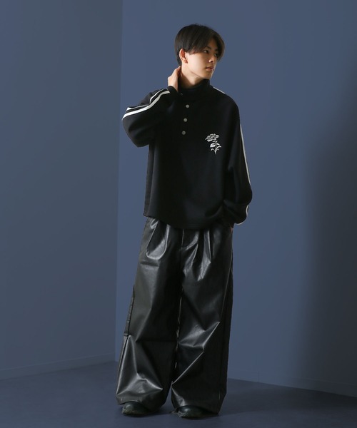 Nilway スラックス 2タックPUレザーワイドフレア袴パンツ