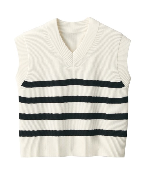 無印良品（MUJI） ベスト 婦人 洗える畦編みショート丈Vネックベスト