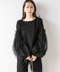 ブラウス シャツ チュール袖プルオーバー レディースの詳細画像1