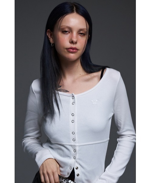 tシャツ A'GEM/9 × .kom 「 FANCY CLUB/ファンシークラブ」 OZ BUTTON FRONT CARDIGAN TEE/ボタン