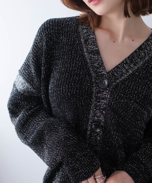 レディメイド LADYMADE バイカラーラメニットカーディガン （グレージュ） レディメイド LADYMADE バイカラーラメニットカーディガン