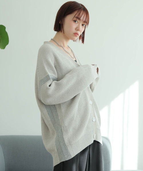 LADYMADE カーディガン バイカラーラメニットカーディガン