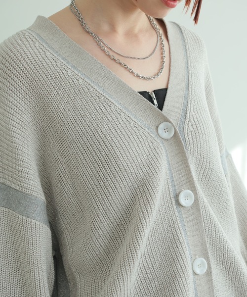 LADYMADE カーディガン バイカラーラメニットカーディガン