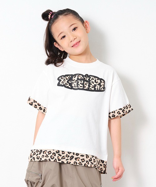X-girl Stages tシャツ レオパ切替ロゴ半袖Tシャツ キッズ 子供