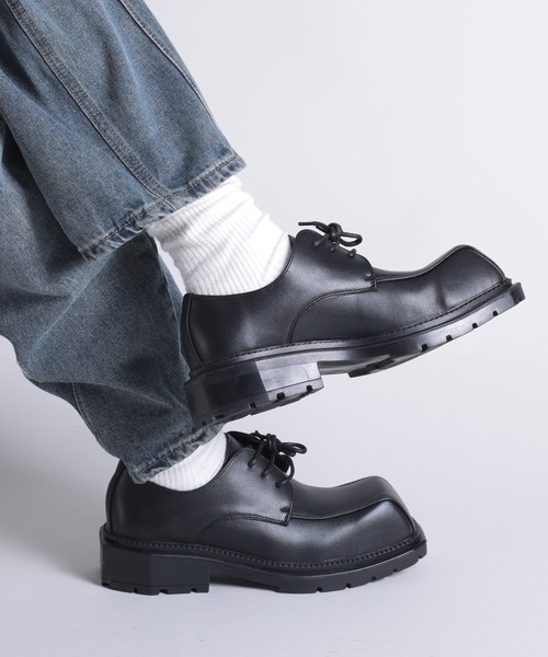 shoes365 革靴 フォーマルシューズ 「shoes365」異形スクエアトゥ厚底