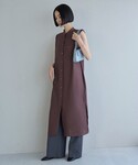 シャツワンピース シアーサテン ロングシャツワ...の詳細画像1
