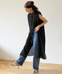 シャツワンピース シアーサテン ロングシャツワ...の詳細画像4