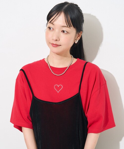 FREAK'S STORE tシャツ センターハート刺繍Tシャツ レディース