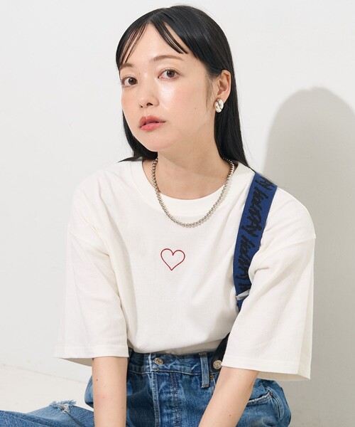 tシャツ ハート刺繍Tシャツ レディース FREAK'S STORE tシャツ センターハート刺繍Tシャツ レディース