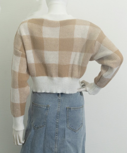 チェックショートニット GYDA 【SETUP着用可】CHECK PATTERN SHORT ニット TOPS