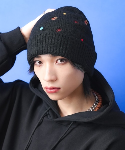 ニット帽 ニットキャップ an meets zakka ミニテディベア刺繍ニット