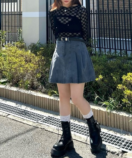 秋冬ファッション⭐厚底6.5cm⭐レースアップブーツ⭐ベルト付き
