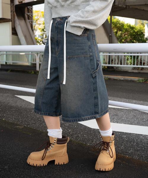 ジーンズ デニム デニムパンツ WEGO/「25年春夏新作」ウエストドロストダブルニーバギーハーフパンツ レディース | WEGO | 20