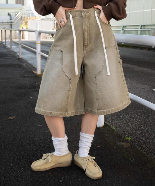 ジーンズ デニム デニムパンツ WEGO/「25年春夏新作」ウエストドロストダブルニーバギーハーフパンツ レディース | WEGO | 15