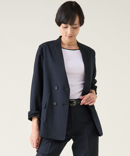 未使用品♪マルティニーク　ノーカラージャケット　紺色　フロントホック martinique ジャケット ノーカラージャケット ノーカラー