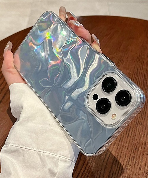 c.u.l スマホケース 波模様 シルバー iPhoneカバー アイフォンケース