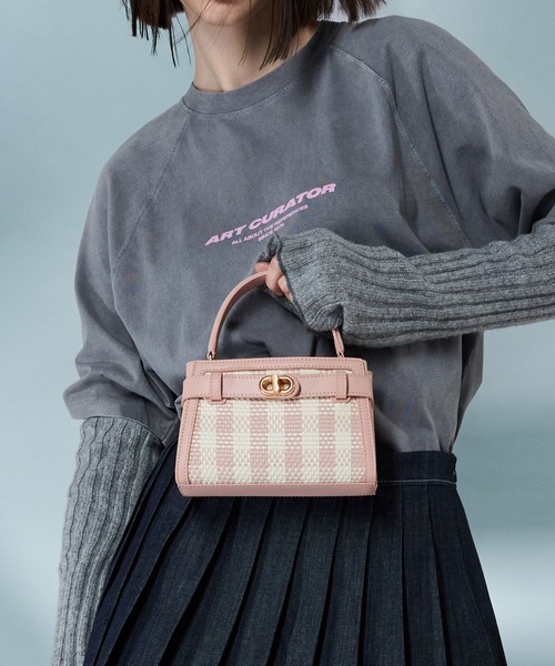 追跡有★Charles＆Keith Aubrielle 2WAY ハンドルバッグ Aubrielle オブリエル キャンバスツートーントップハンドル