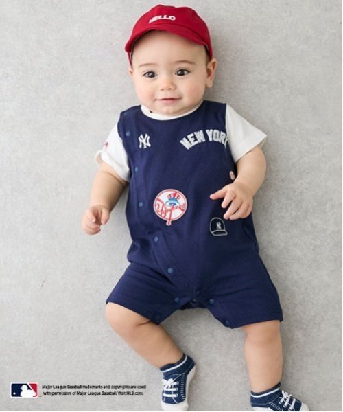 ロンパース・カバーオール maa petit main ベビー服 ロンパース 「MLB」ワッペンカバーオール
