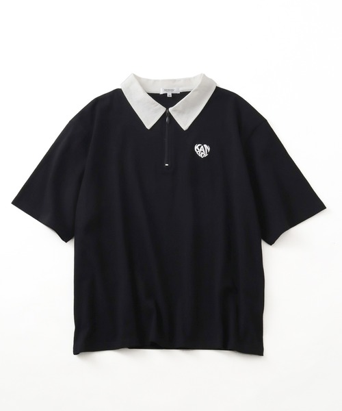 KANGOL（カンゴール） ポロシャツ ワンポイント刺繍 ハーフジップ 半袖