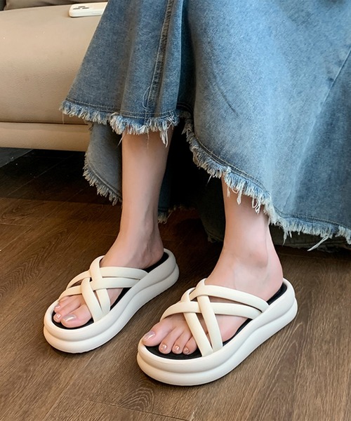 Lace Ladies サンダル チューブ クロス ストラップ 厚底