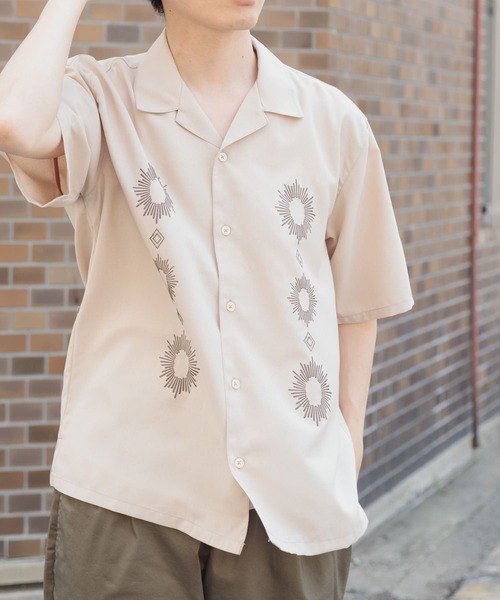 半袖シャツ メンズ 刺繍 斜め前たてデザイン 2色 レーヨンツイル刺繍入り半袖シャツ｜メンズファッション通販