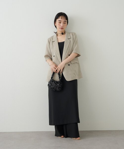 今季完売　ミースロエカラミ織りハーフスリーブジャケット MIESROHE - カラミ織りハーフスリーブジャケット(ブラウン