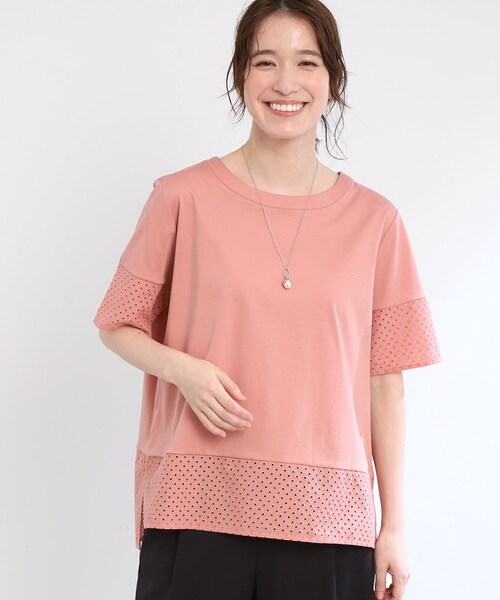【夏SALE／E‐QUALITY／手洗い可】コットンレースドッキングTシャツ Reflect tシャツ 「夏SALE／E‐QUALITY／手洗い可」コットン